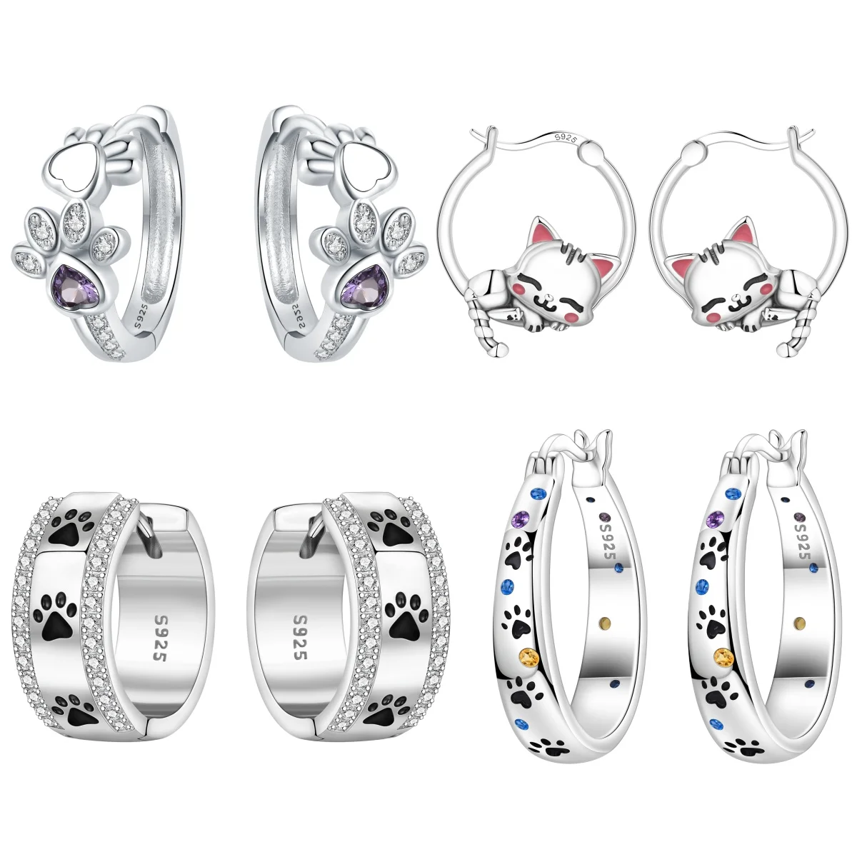 Orstarry S925 Sterling Silver Earrings Cute Cat Paw Prints Earrings For Women Birthday Gift Silver Jewelry﻿