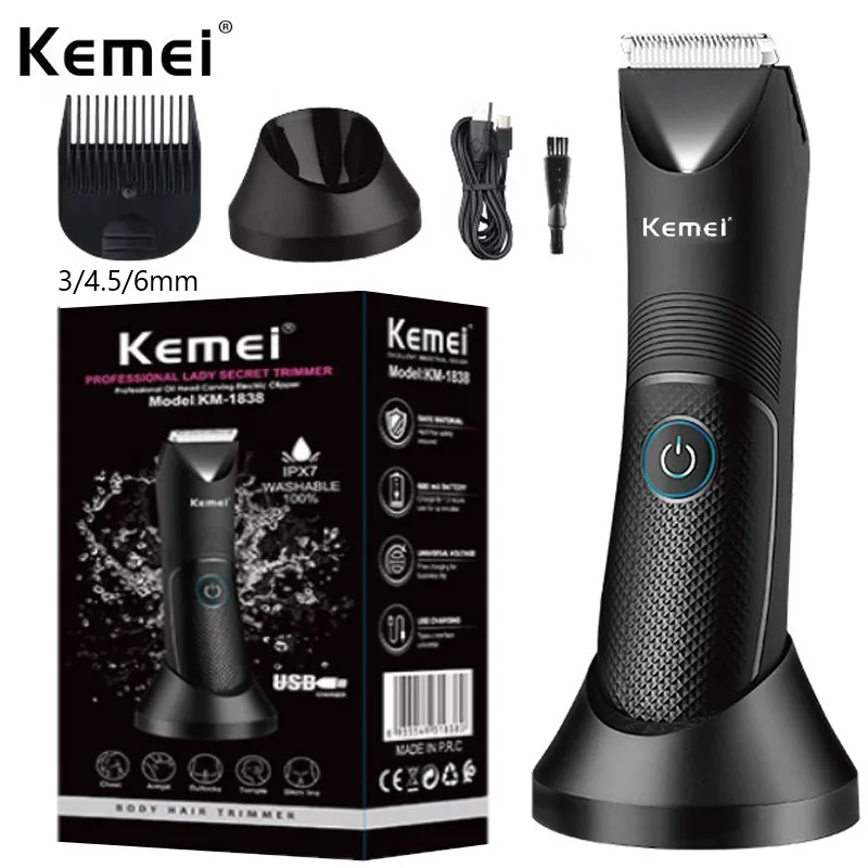 

Kemei Groin Area Hair Trimmer Lawn Mower Ceramic Blade Waterproof Wet Dry Clippers Pubic Armpit Body Hair Ultimate Hygiene Razor