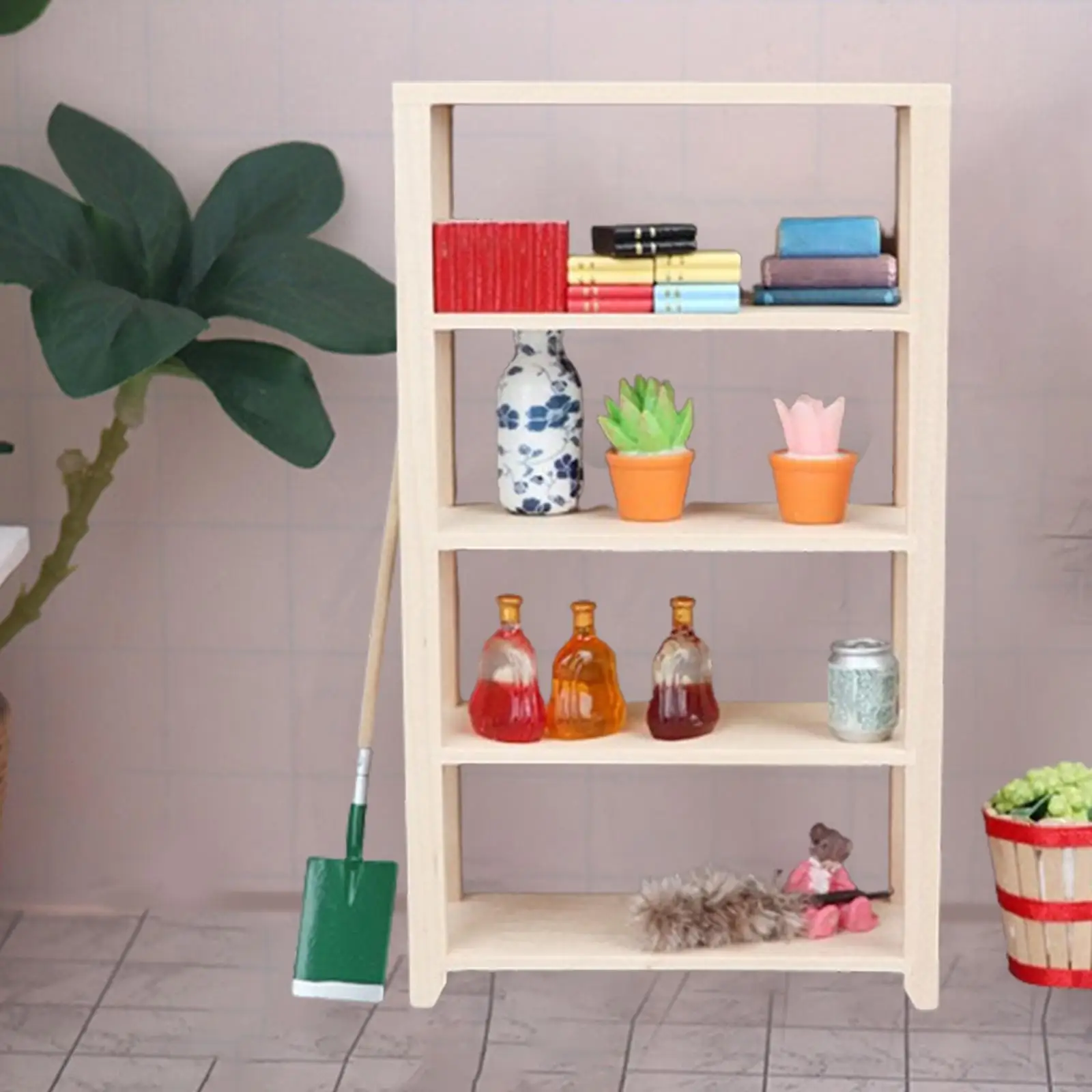 Miniature Bookcase Dollhouse Wood Storage Shelf for Miniature Scene Diorama