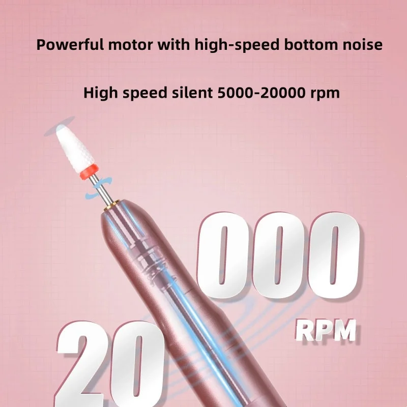 Electric Nail Drill Machine for Manicure, Milling Cutter Set for Gel Polishing, Nail Drill Pen, Salon Nail Equipment, 20000RPM