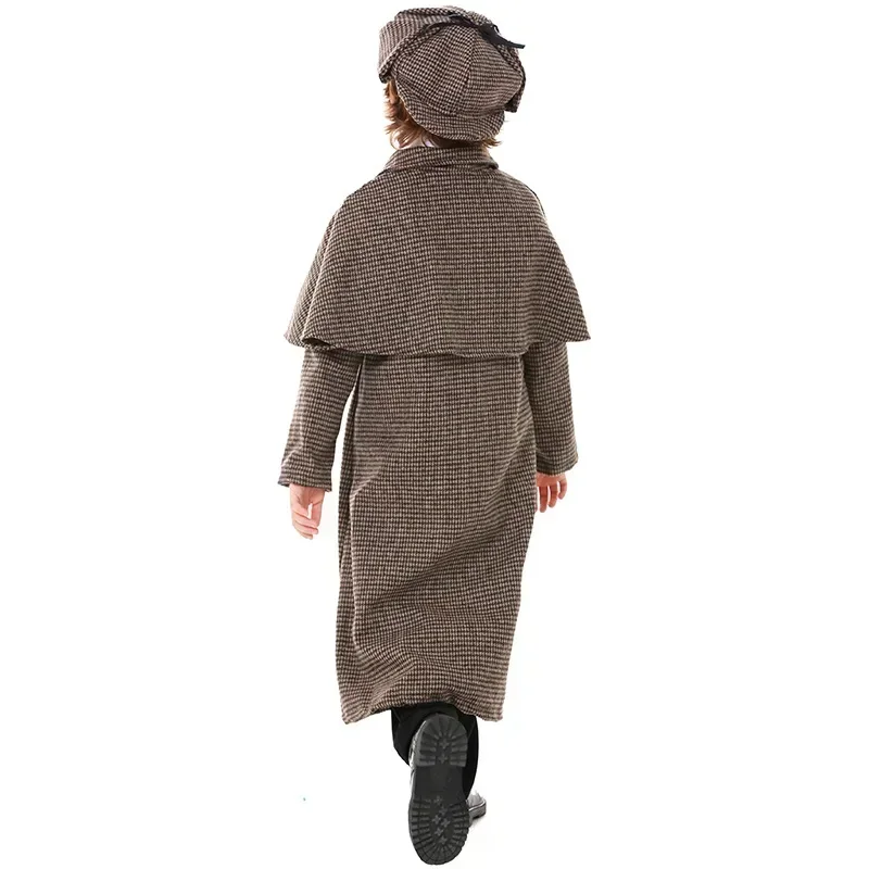 RT01 Movie Character British Plaid Turtleneck Coat Boy girl Cosplay Retro Detective Costume Halloween Child Game Uniform*Jk2
