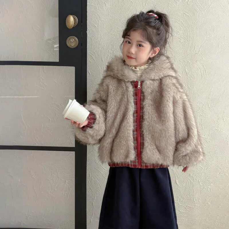 Winter Cotton-Padded Jacket Girl Coat Tops Hoodie Keep Warm Zip-Up Jacket Child Versatile Kawaii Fashion Hot New Casual Clothing