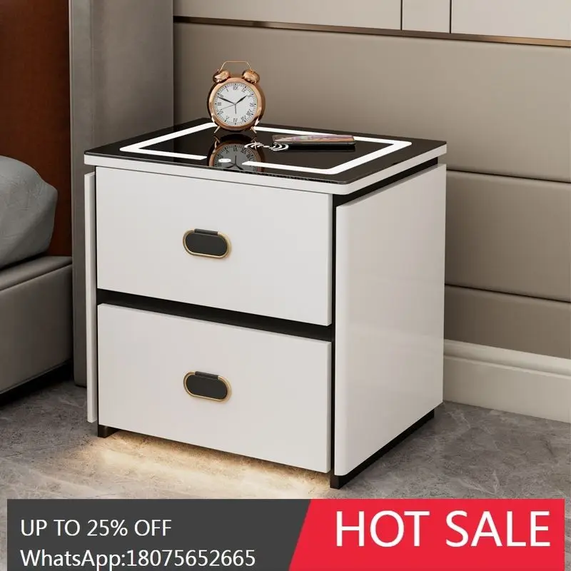 

MJY Solid Wood Smart Bedside Table Bedroom Light Luxury Small Rock Plate Bedside Cabinet
