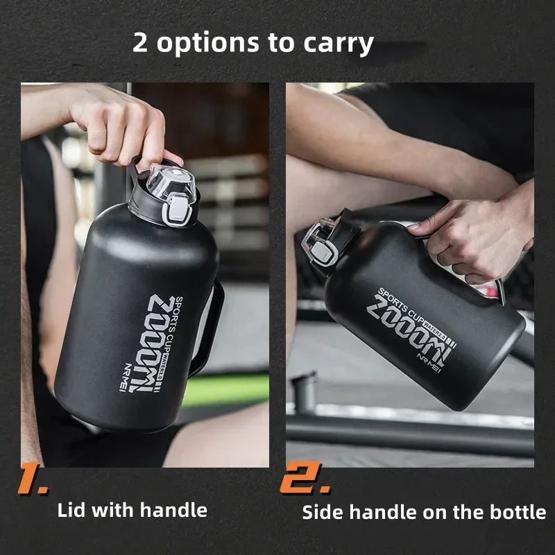 Liter Stainless Bottle Straw Thermal 2 Cup Vacuum Flask Gym Insulated Water Sports Portable Steel Outdoor Thermos