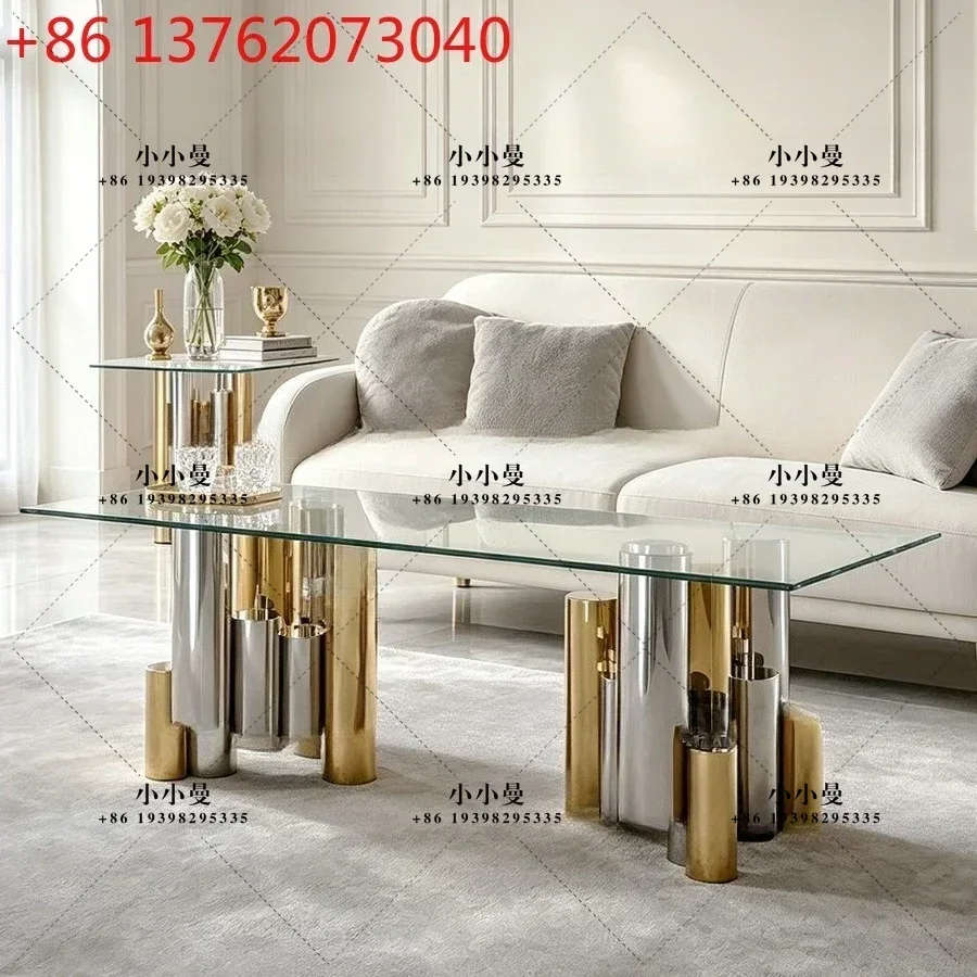 Light luxury coffee table tempered glass sofa side shop living room rectangular coffee tea table