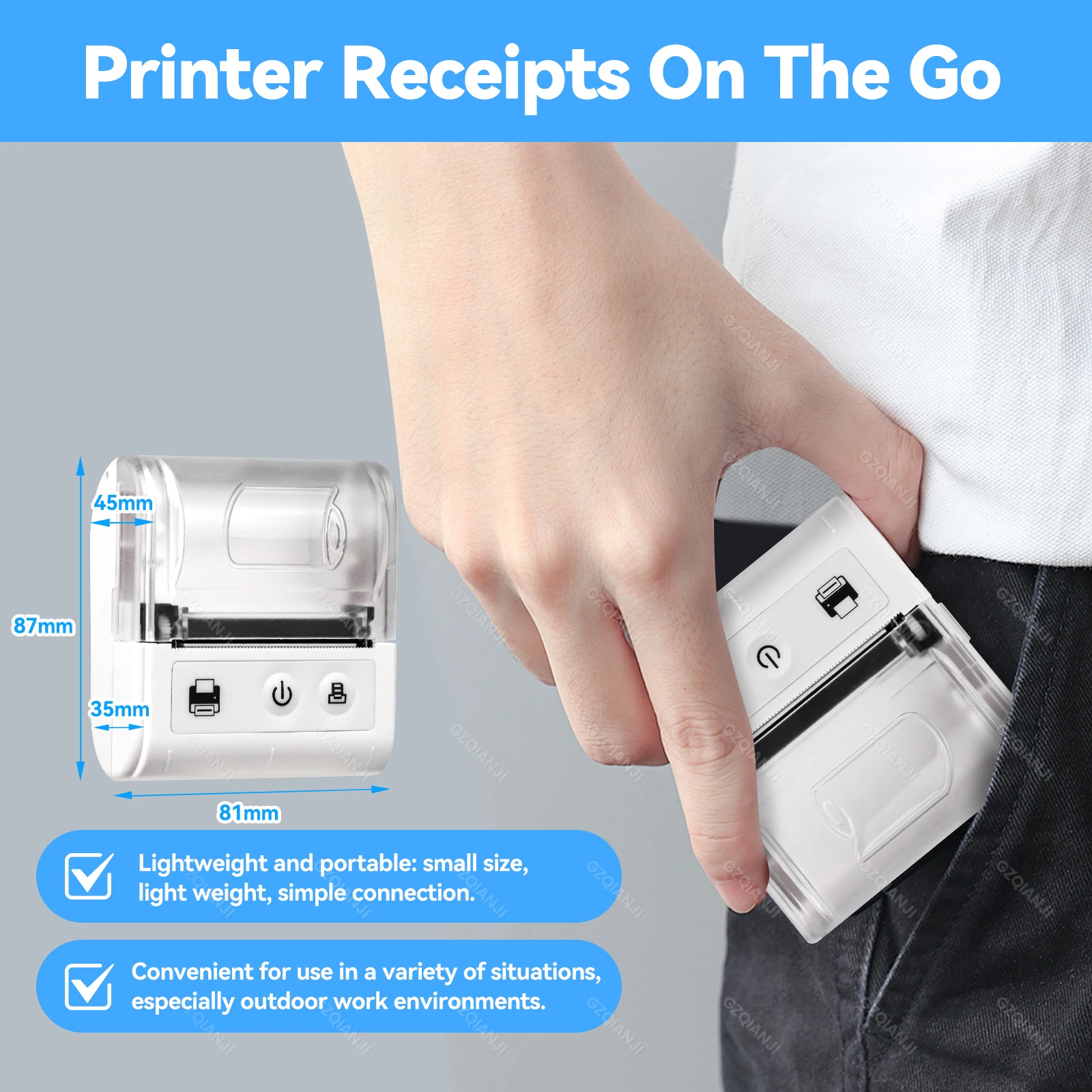 Mini Portable Printer Thermal Paper Printers 2 inch 58mm Bluetooth Maker Wirelessly For Shipping Mobile Phone PC Android iOS USB