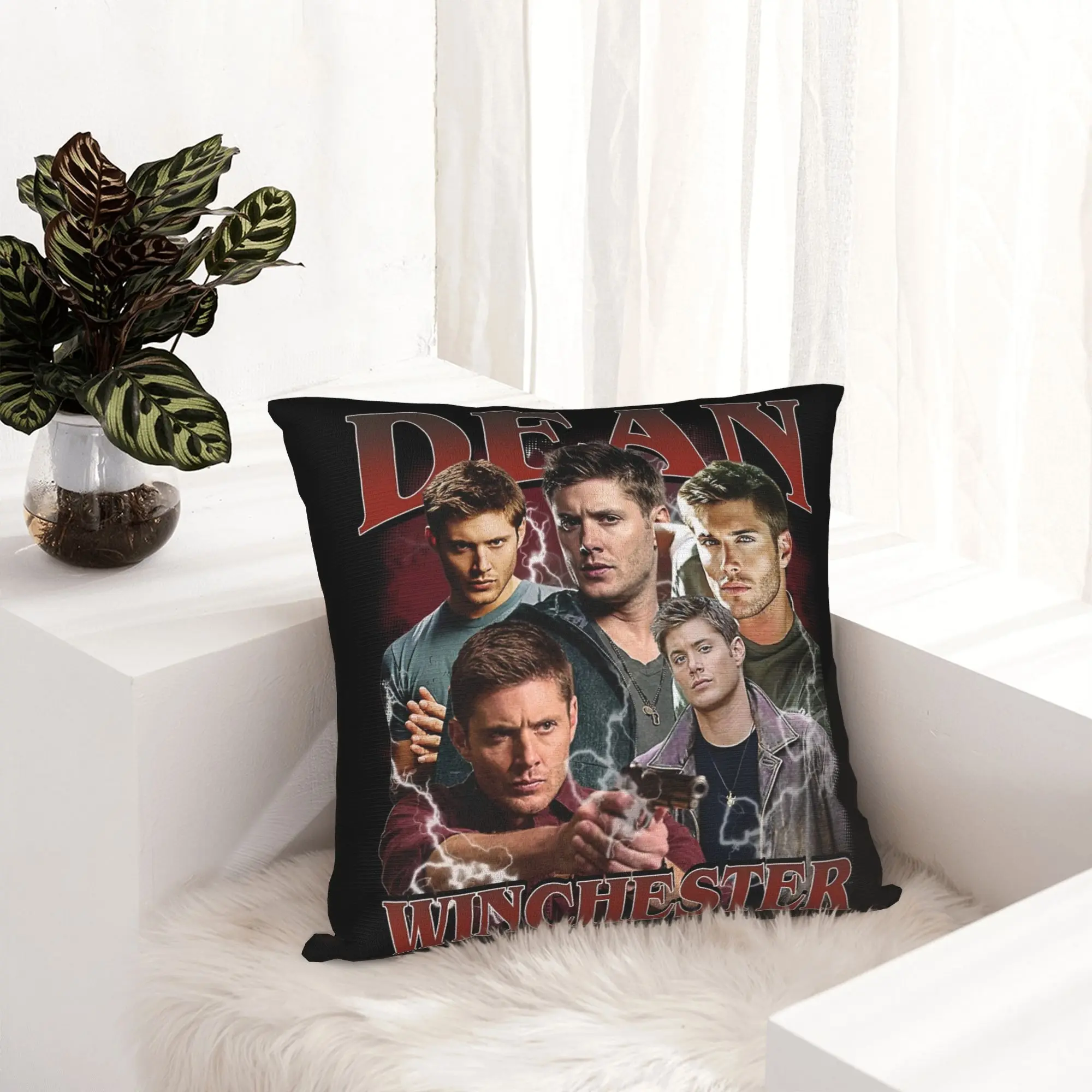Dean Winchester Supernatural Retro 90s Pillowcase Soft Fabric Cushion Cover Decor  Throw Pillow Case Cover Sofa Square 40X40cm