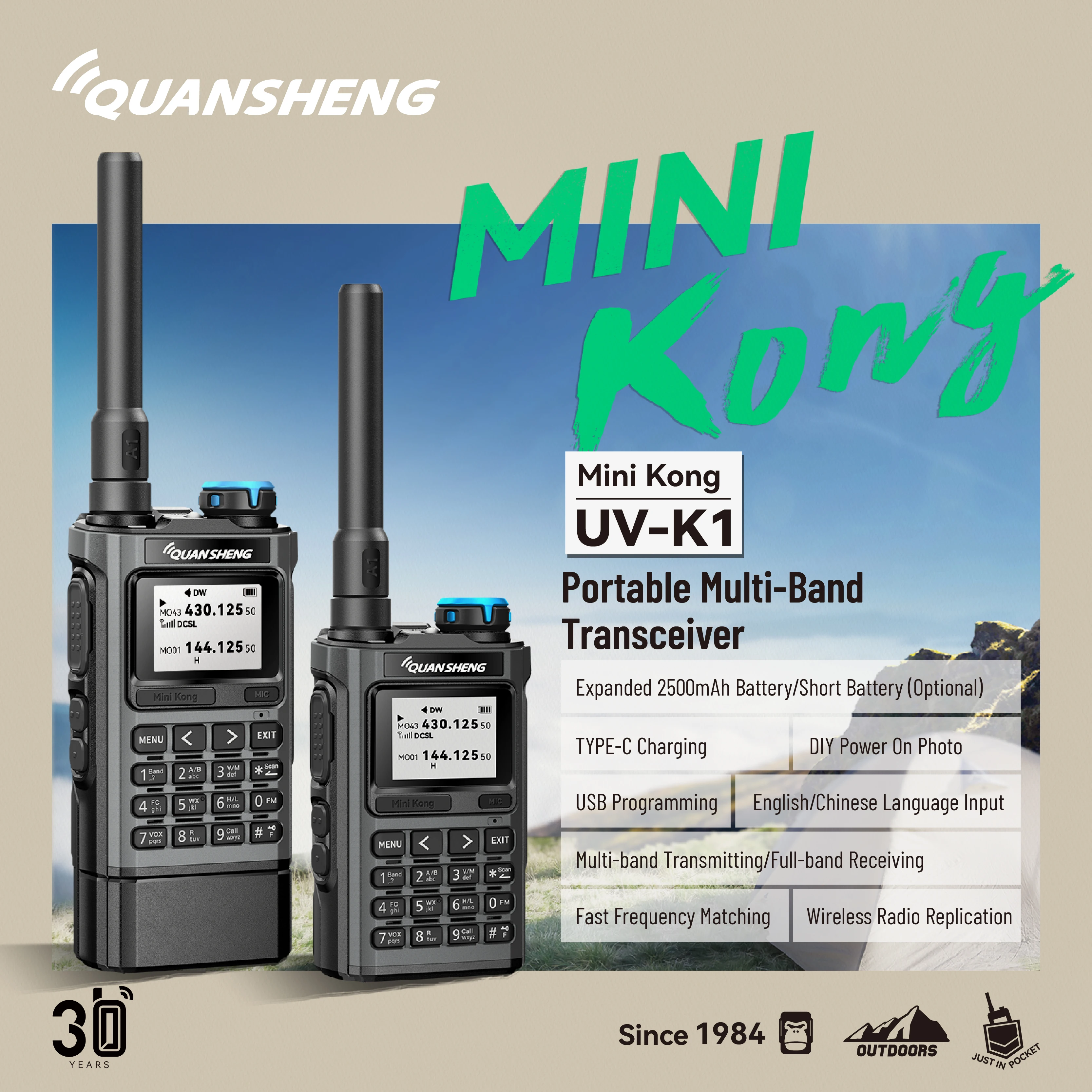 Quansheng UV-K1 Mini Kong Walkie Talkie UV K1 Portable Transceiver Portable Multi Band Ham Radio AM FM NOAA Wireless Radio