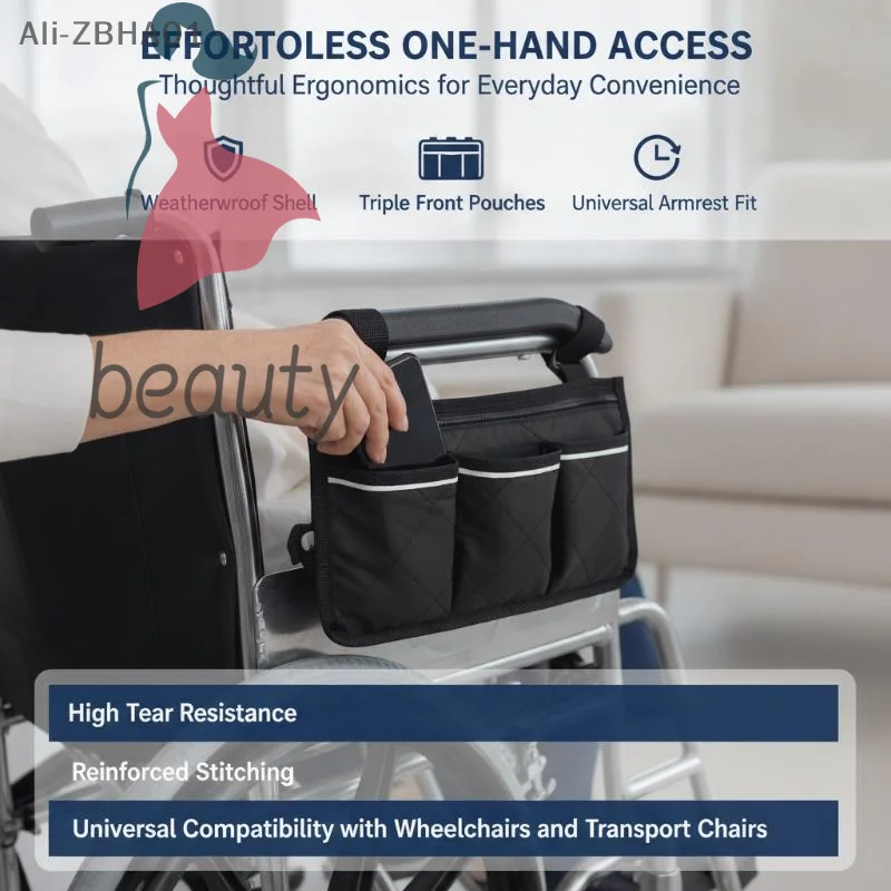 Multifunctional Wheelchair Side Armrest Bag Reflective Strip Portable  Polyester Household Hanging Storage Bag
