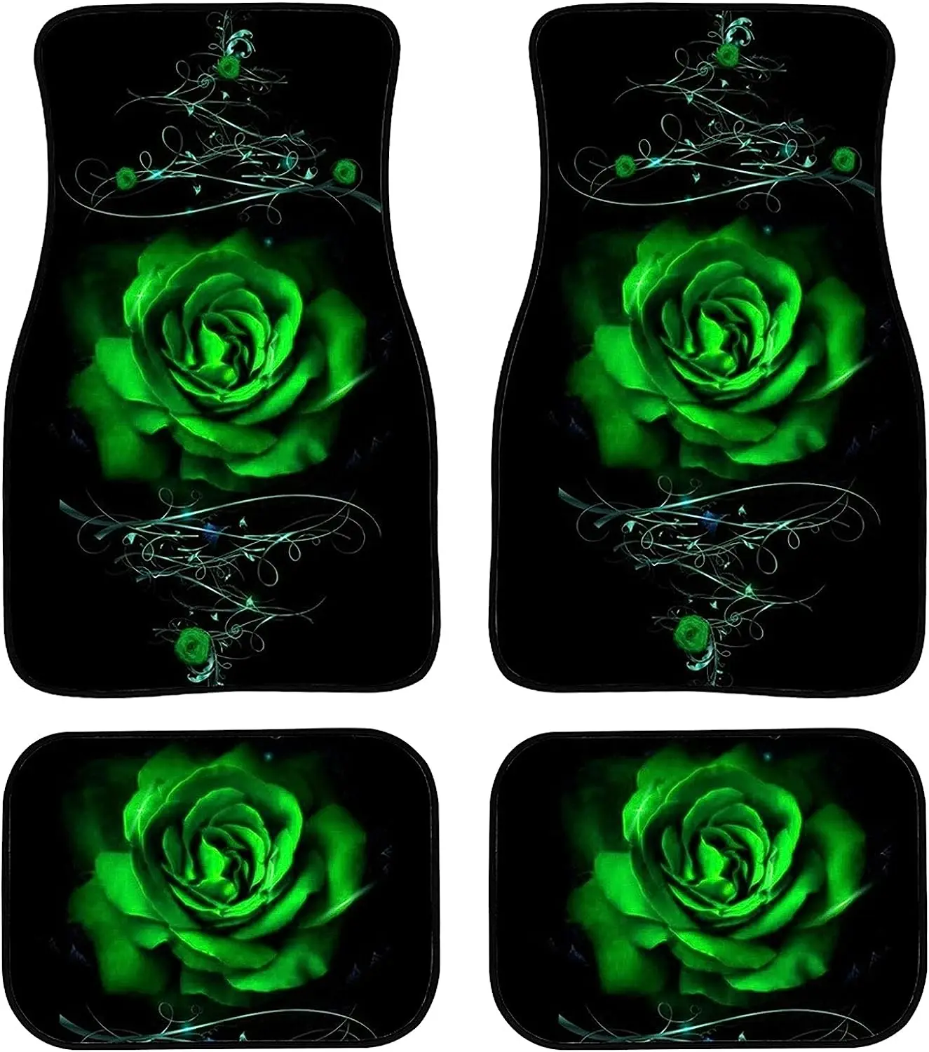 Cubierta de asiento delantero y trasero de coche, alfombrilla de coche, alfombras delanteras y traseras, juego completo de 4, se adapta a la mayoría de los vehículos, sedán y camión, Rosa verde