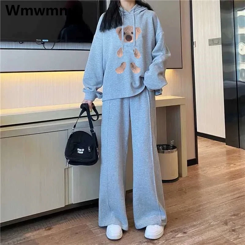 

Korean Loose Sweatpants 2 Piece Set Casual Women Hoodies Conjuntos Spring Fall Wide Leg Pantalones Outfits Fashion Pants Suits