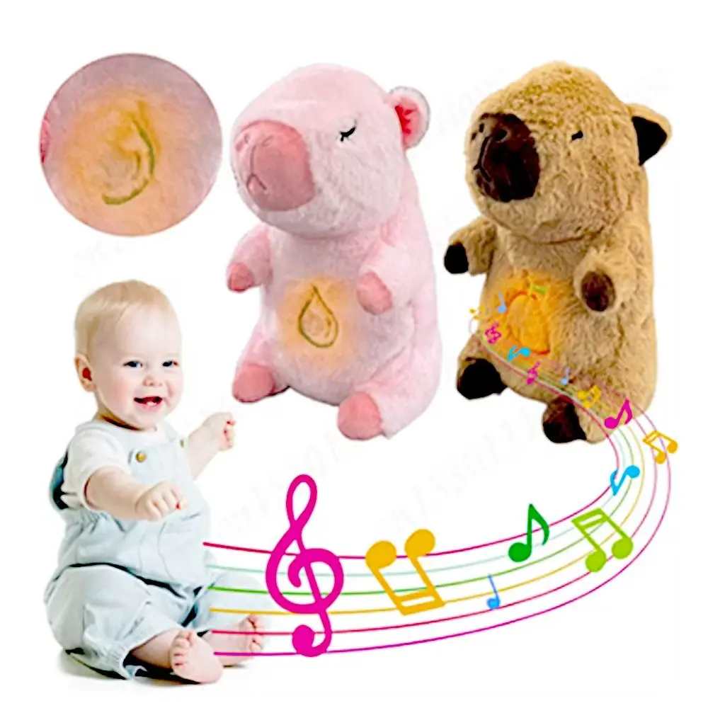 New Music Breathing Capybara Rhythmic Capybara Plush Bear Doll Sleeping Companion Lights Soothing Doll Baby