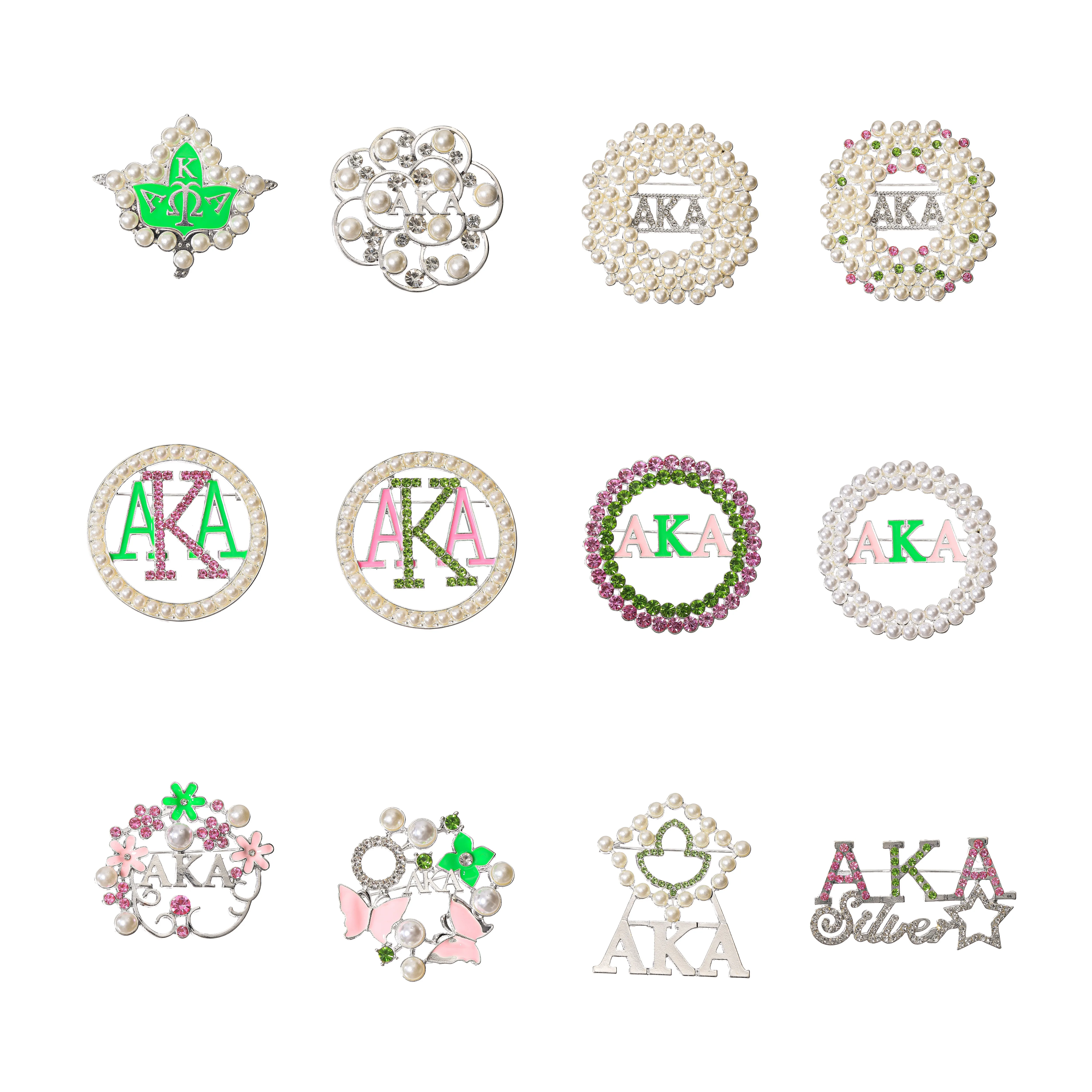 

10pcs Sorority Brooches with Rhinestons for Women High Grade Fashion Pins Coat Accessories Jewelry Gifts BH020-BH031