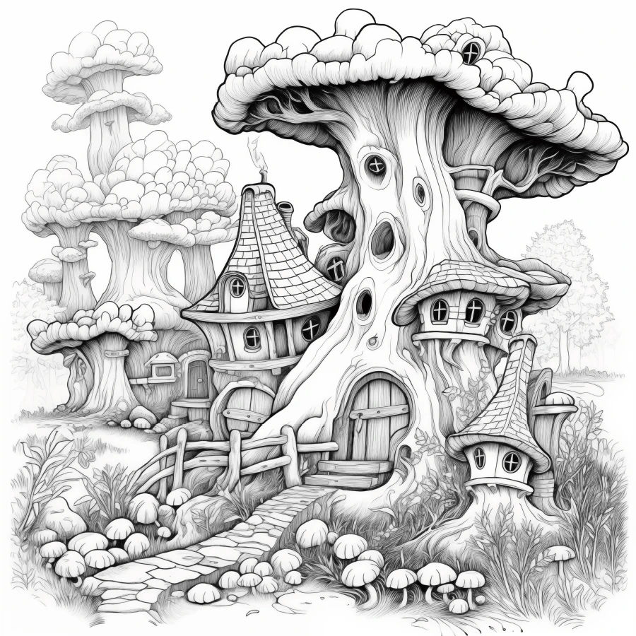 1pc Mysterious Mushroom Town Coloring Book 20 Page Children & Adult Picture Book For Relieve Stress Kill Time Drawing Gifts