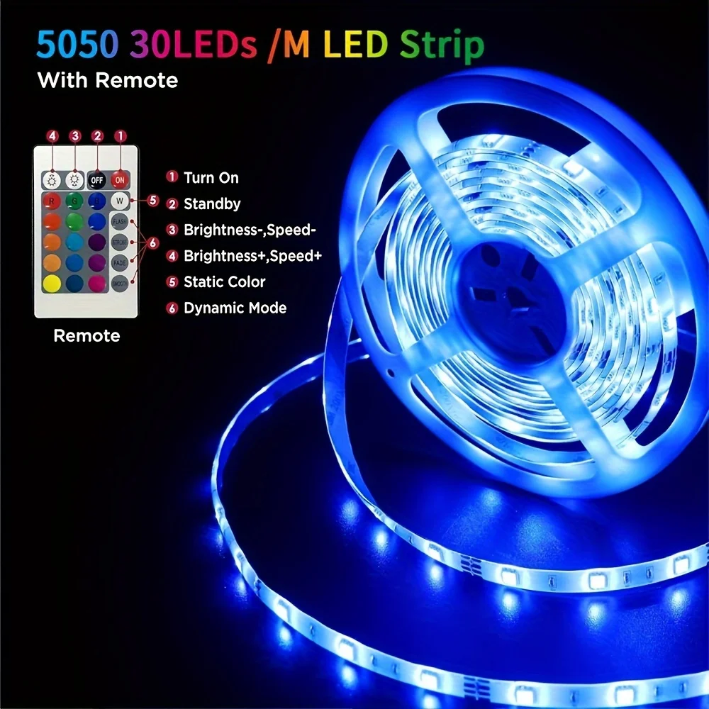 GreatWall LED Light Strip 5050 30 leds/M RGB เทปยืดหยุ่น DC12V US อะแดปเตอร์มาตรฐานชุด LED Light Strip APP ควบคุมเทปไดโอด