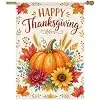 Thanksgiving Pumpkin Garden Flag Orange Pumpkin Wheat and Autumn Leaves Happy Thanksgiving 28x40 Inch Double Sided Polyester cci