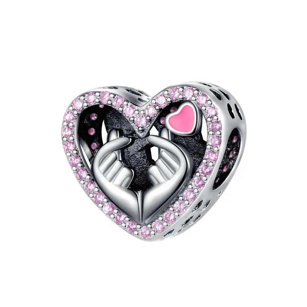 

925 sterling silver pink love than heart boutique beads fit original pandora bracelet charm beads necklace Diy female jewelry.