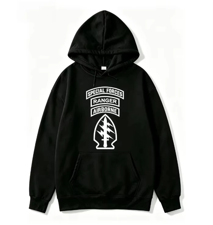 2026 New Cool Drawstring Hoodie Tactical Arrow‑shaped Emblem with Lightning Sword Graphic Unisex Pullover