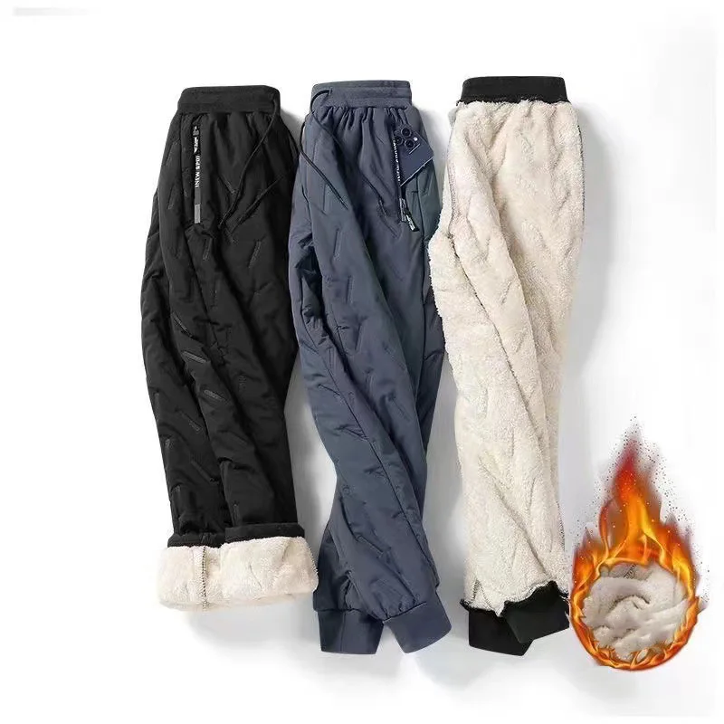 Pantalones informales de lana de cordero para hombre, pantalones térmicos gruesos para correr, pantalones de chándal masculinos para mantener el calor, Invierno