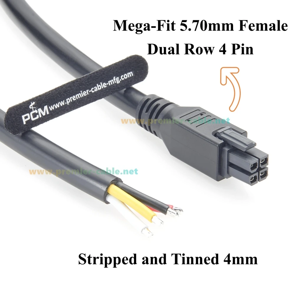 Mega-Fit 5.7mm 4Pin to Open End Power Cable High Current 23A 600V 12AWG Wire Compatible Molex 245136 for Wire-to-Board