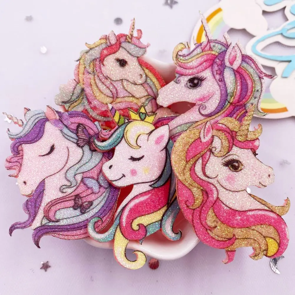 10 pezzi di tessuto in feltro glitterato non tessuti arcobaleno Kawaii unicorno applique toppa da cucito fai da te decorazioni natalizie accessori