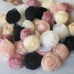 10PCS/Lot 6.5CM/4.5CM Handmade Chiffon Fabric Rose Flowers For Dress Socks Hats Decoration DIY Hair Accessories