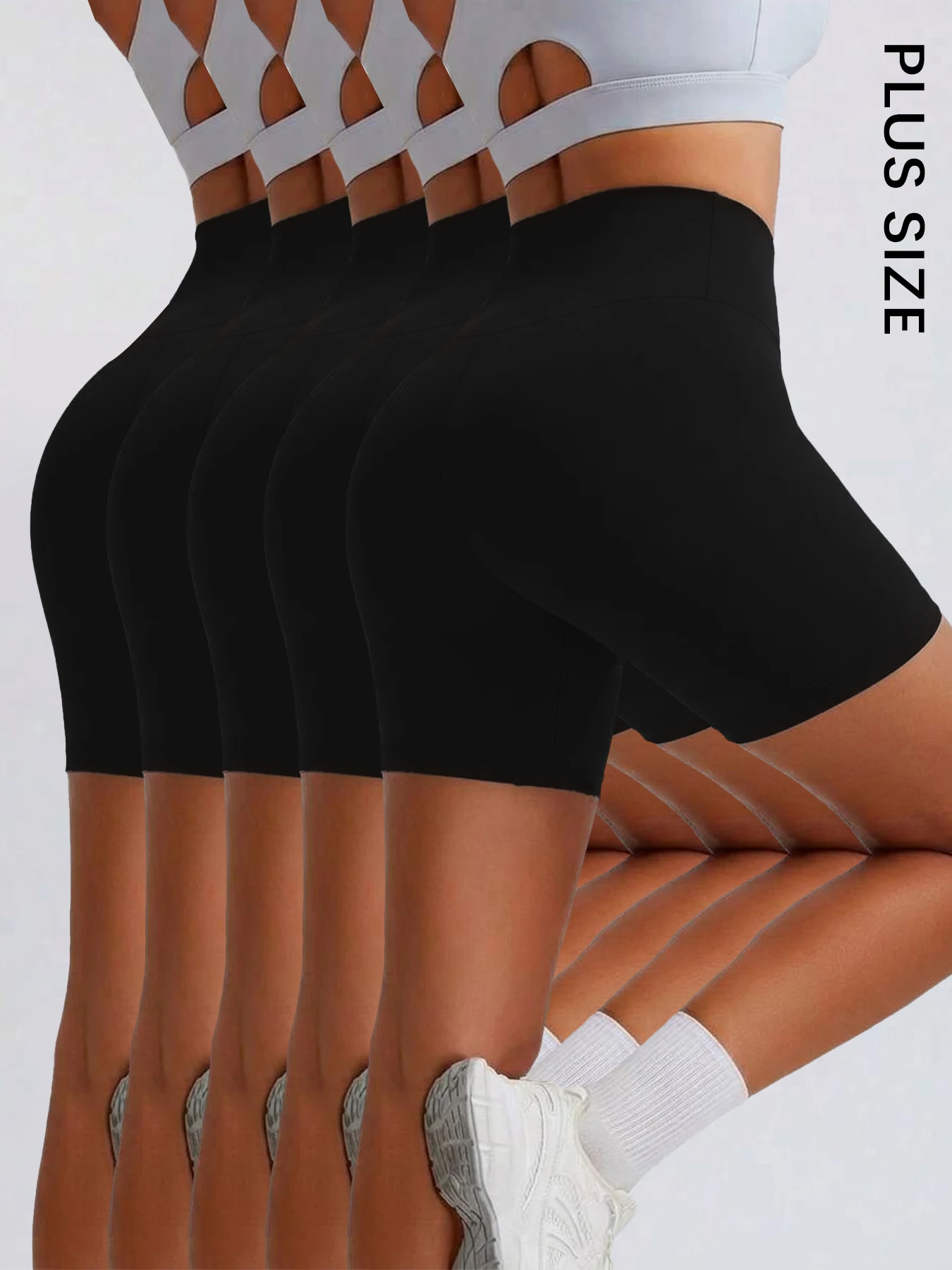 

5 pack Plus Size High Waist Biker Shorts Women Super Soft No See Through Workout Yoga Running Home Casual Shorts