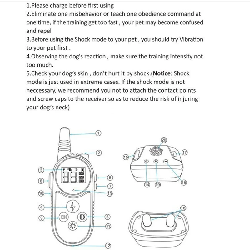 3280 Ft Remote Dog Collar Training Device Beep/Vibration/Electric Warning Pet Bark Stopper Waterproof Receiver,EU Plug