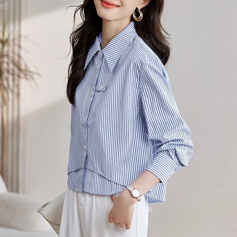 Camicia a righe urbana da donna Top streetwear moderno con camicette eleganti classiche slim fit e maniche lunghe per giovani donne