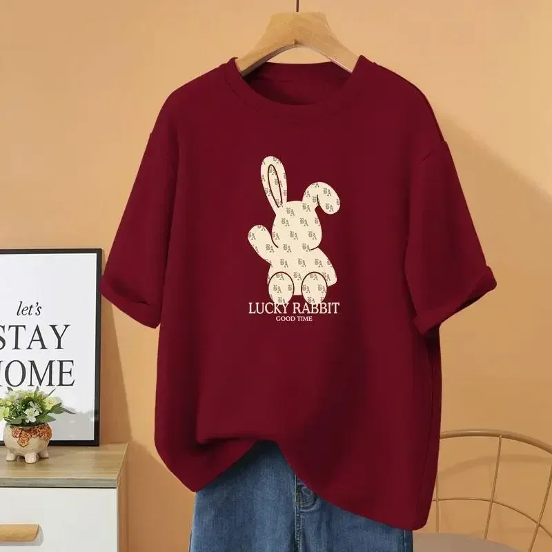 

Summer Fashion Loose Basic Short Sleeve Tops Tees Cartoon Printed O-neck Pullovers Women's Vintage Casual Cotton T-shirt