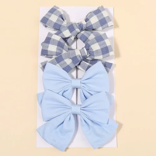 4 unids/set lindo lazo a cuadros pinzas para el cabello para niñas bebés niños nudo pelo sólido azul pasadores con lazo horquillas accesorios para el cabello