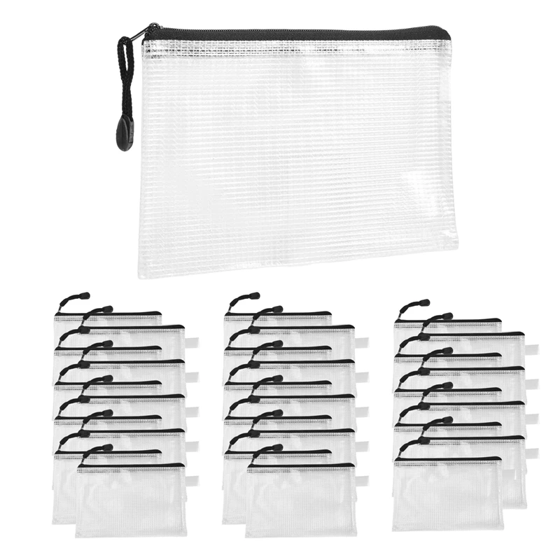 30Pcs B6 Mesh Zipper Pouch 5.3X7.7Inch,Waterproof Zip Bag For School Office Supplies, Puzzles & Games Organizing Storage