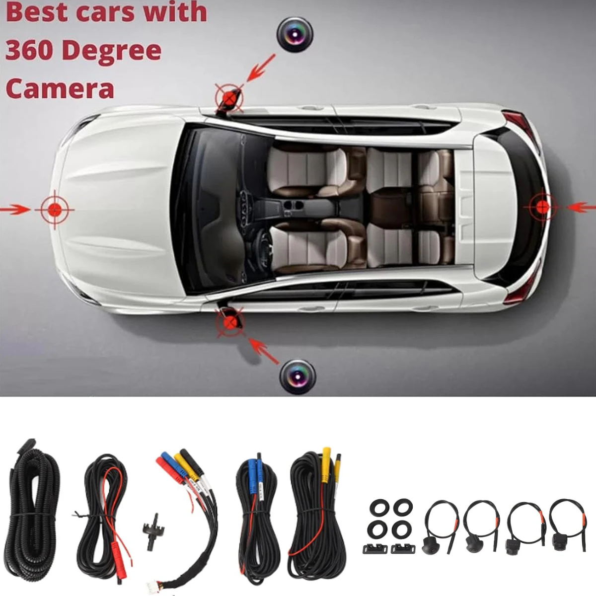 Câmera 360 para Carro, Sistema de Câmeras com Visão Panorâmica Surround, Câmeras AHD Frontal, Traseira, Esquerda e Direita com Função de Visão Noturna à Prova d'Água