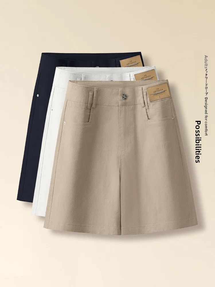 

Джинсы с высокой талией и широкими штанинами, женские летние тонкие прямые шорты, повседневные, в корейском стиле, для поездок на работу, с высокой эластичностью, дышащие