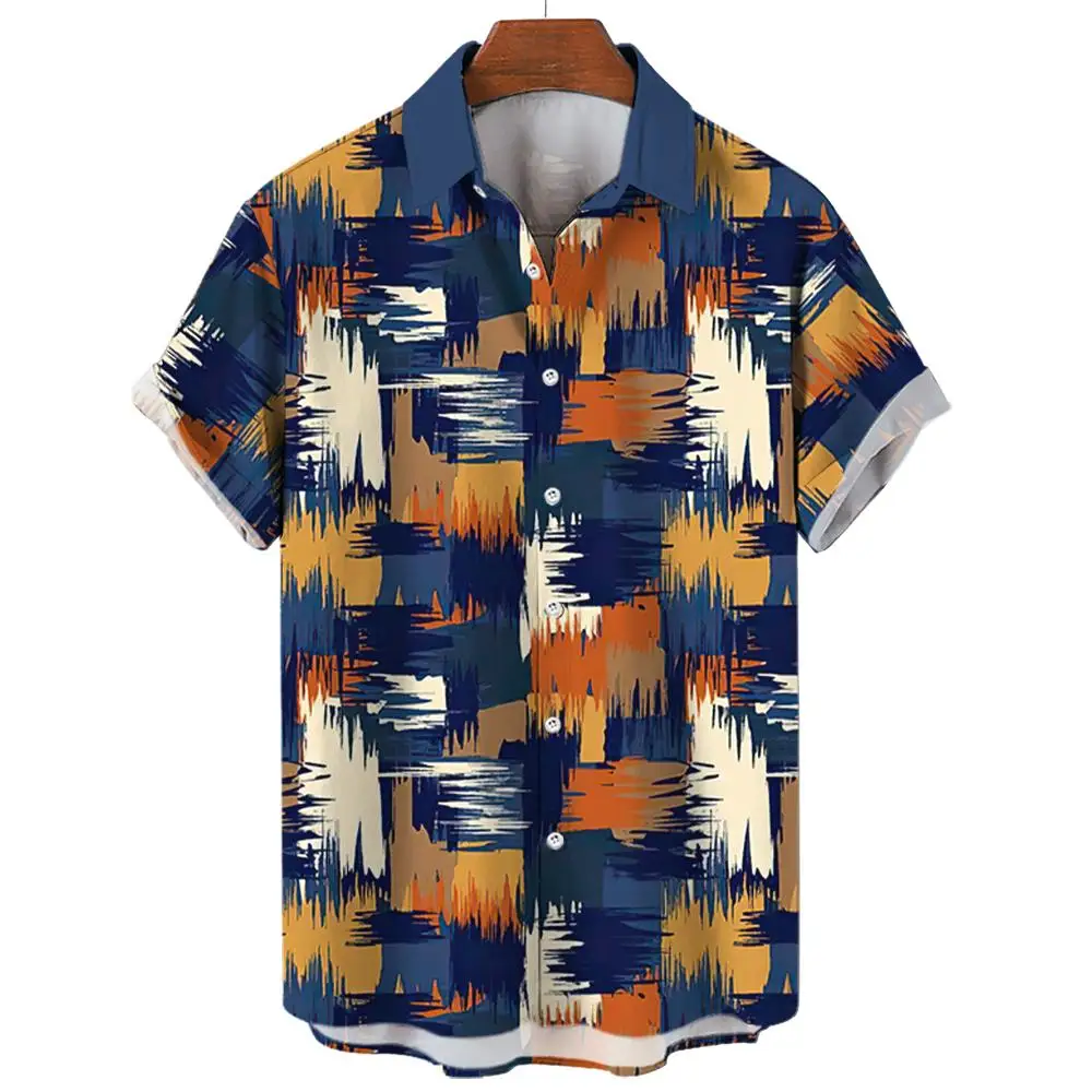 Men\'s Shirts 3D Print Art Block Graphics Fashion Button Short Sleeve Lapel Streetwear Hawaiian Blouse shirts for men Summer