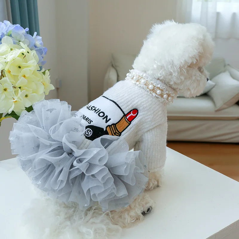 Bling Tutu Star Luxury Dog Dresses For Small Dogs Winter Party Pet Costume Cream Lady Female Clothing French Bulldog Wedding Pug