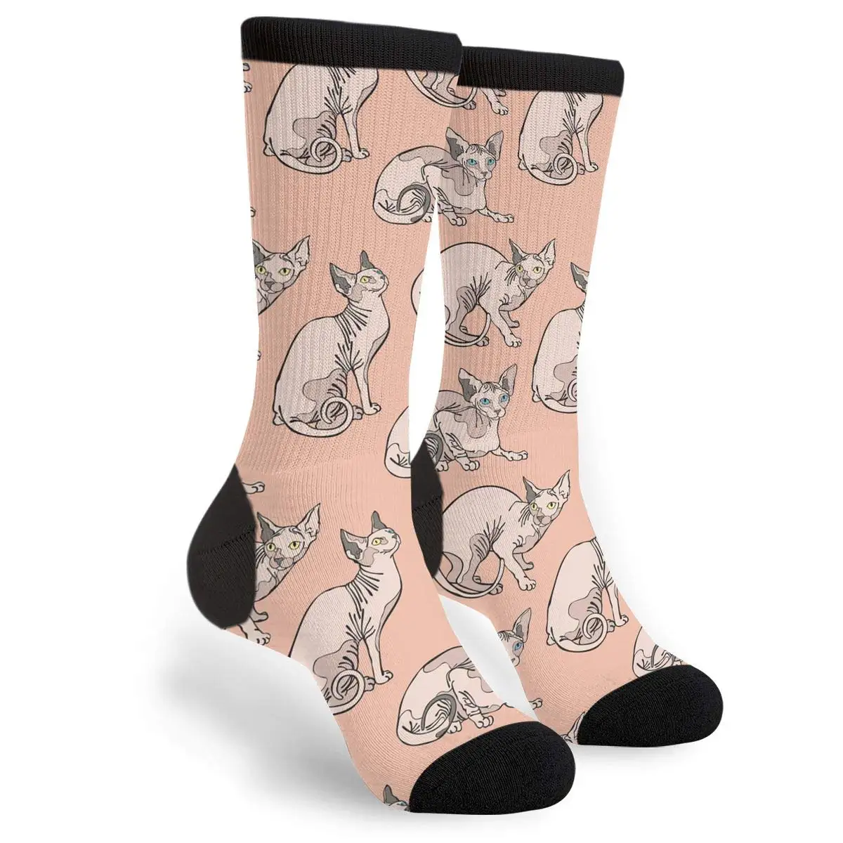 Hairless Naked Cats Men & Women Casual Cool Cute Crazy Funny Athletic Sport Colorful Fancy Novelty Graphic Crew Tube Socks