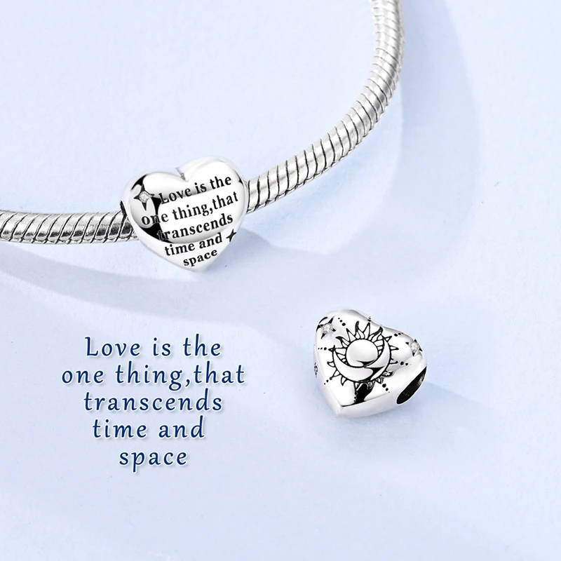 Love Charms Bead 925 Silver CZ Zircon Transcends Time And Space Heart Dangle Fit Original Bracelet DIY Women Jewelry Gift