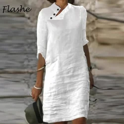 Summer Casual Dress Women Button Neck Design Half Sleeve Mini Dresses For Women Elegant Loose Beach Party Dresses