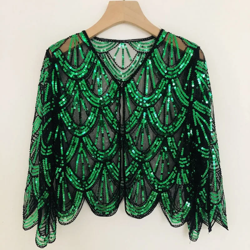 

New Sequined Shawl Short Jacket Women's Summer Hollow Daily Sunscreen Clothing Loose Outer Mesh Cardigan Top