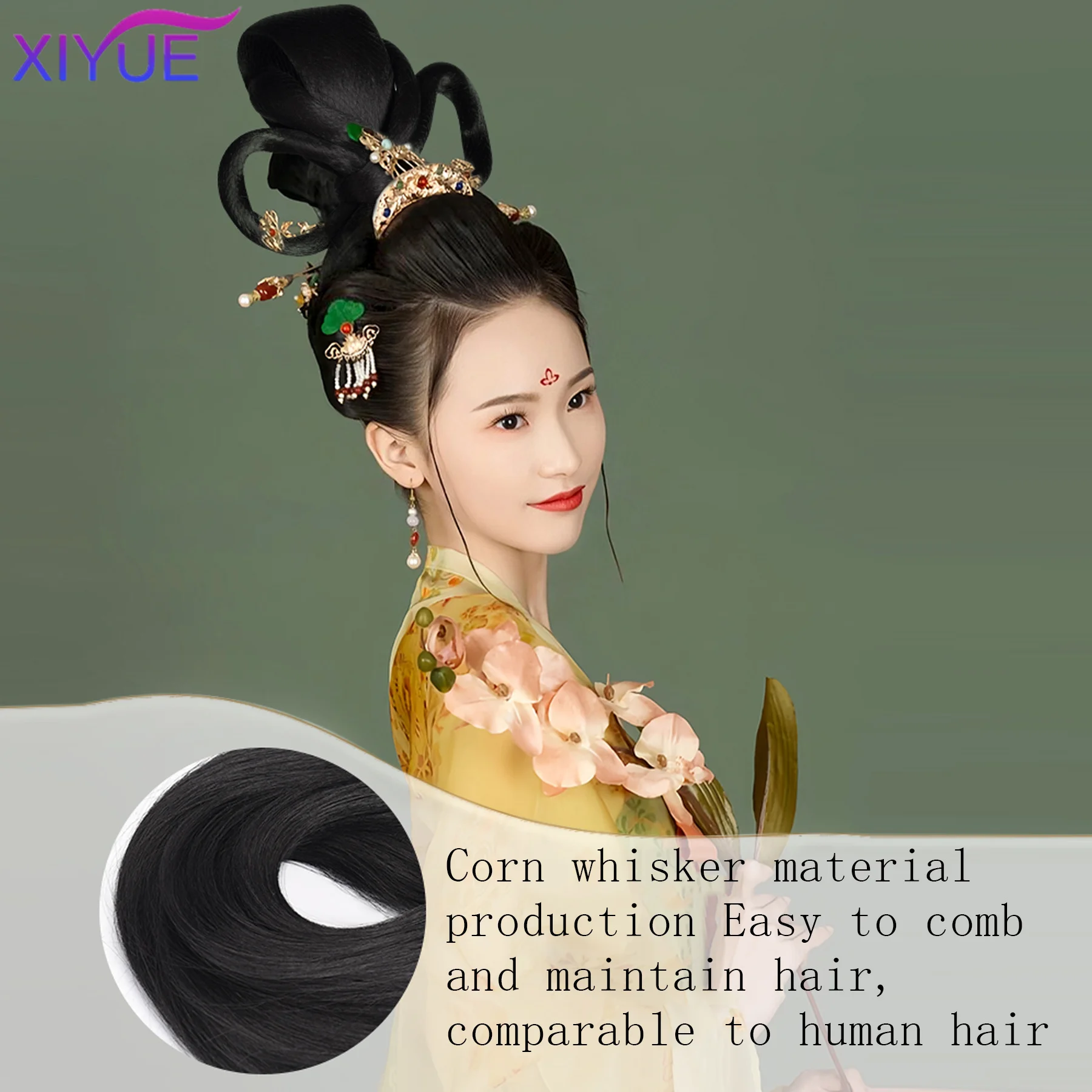 XIYUE Chinese Traditional Retro Black Hair Chignon Synthetic Fake Hanfu Hair Bun Pad High Ancient Princess TV Cosplay Wig