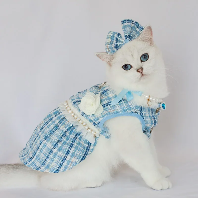 Dog Dress Cat Korean Fashion Small Fragrant Wind Pet Skirt Dog Autumn and Winter Dress Korean Version of Cat Dress