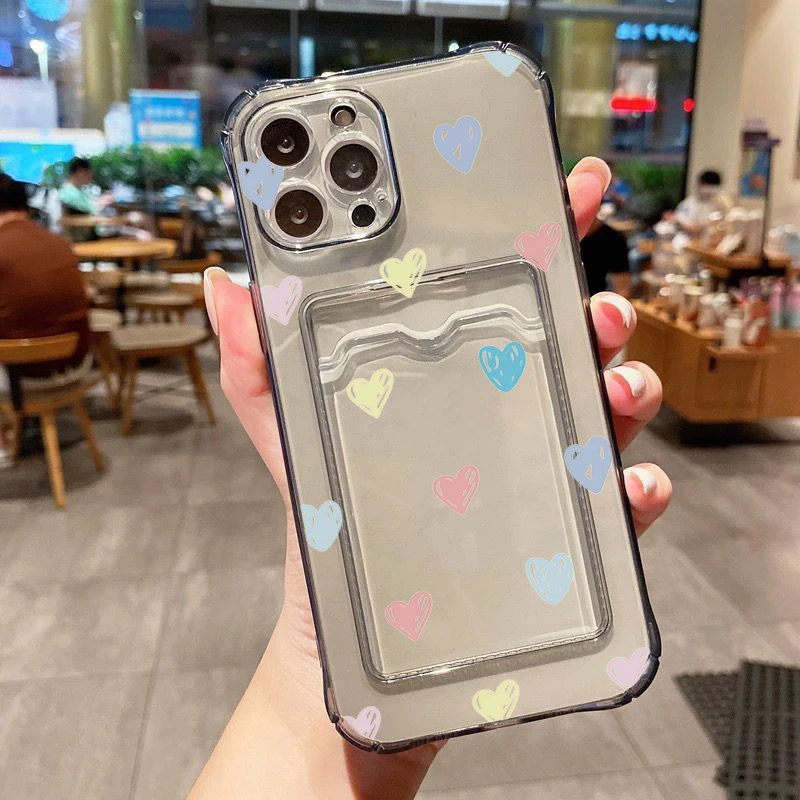 Hülle für iPhone 18 17 16 15 14 13 12 11 Pro Max Schwarz Weiß Herz Transparente Handyhülle für iPhone 16 Plus Brieftasche Kartenfach Hülle – Detail 12