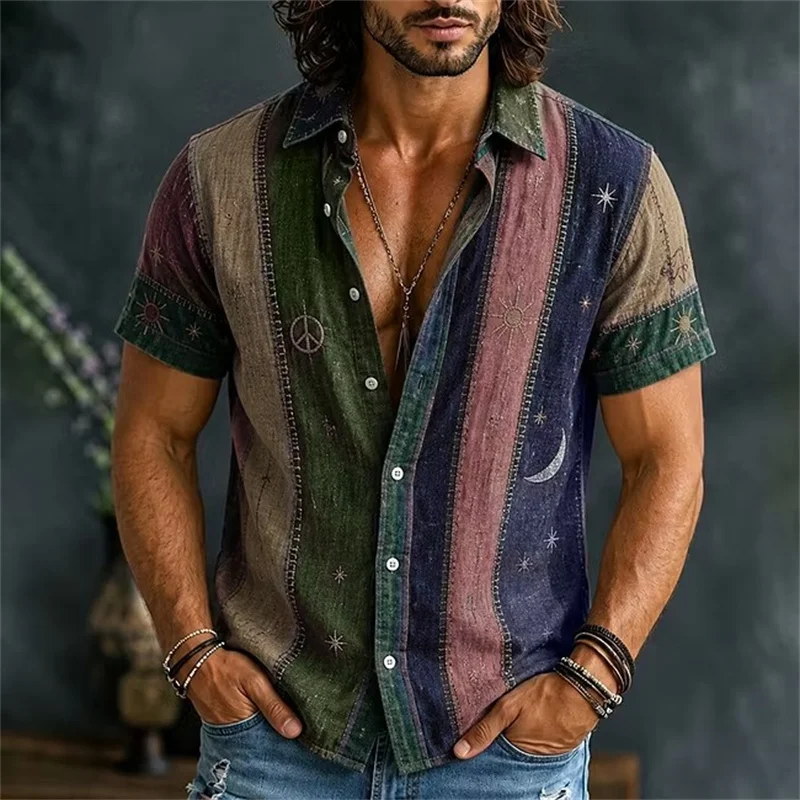 New black and white line drawn floral plant men's short sleeved shirt with simple retro style collar casual shirt