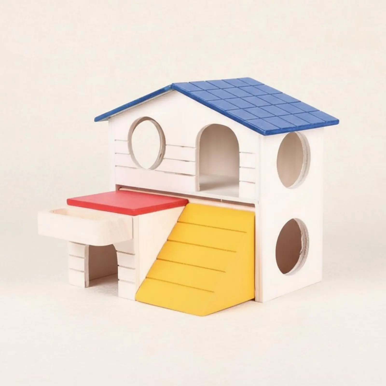 2-Story Hamster House Natural Wooden Wood Wooden Hamster House Colorful Small Pet Villa Built-in Food Trough for Dwarf Hamsters