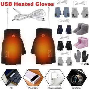 USB Electric Heated Gloves Winter Outdoor Thermal Touch Screen Full Half Finger Warmer Knitted Gloves Hand Warmer Bicycle Gloves
