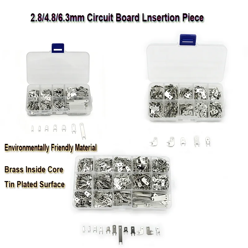 2.8/4.8/6.3mm Plug-In Copper With Double Foot Fixed Plug-In Male Terminal Circuit Board Wiring Terminal Soldering Piece 0.8mm