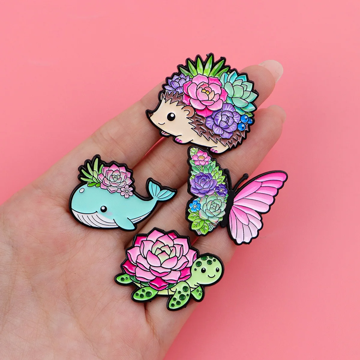 2-5pcs/set Cute Rainbow Colored Cat Animals Enamel Pin Succulent Sea Turtle Metal Brooches Lapel Badges Jewelry Gift for Friends
