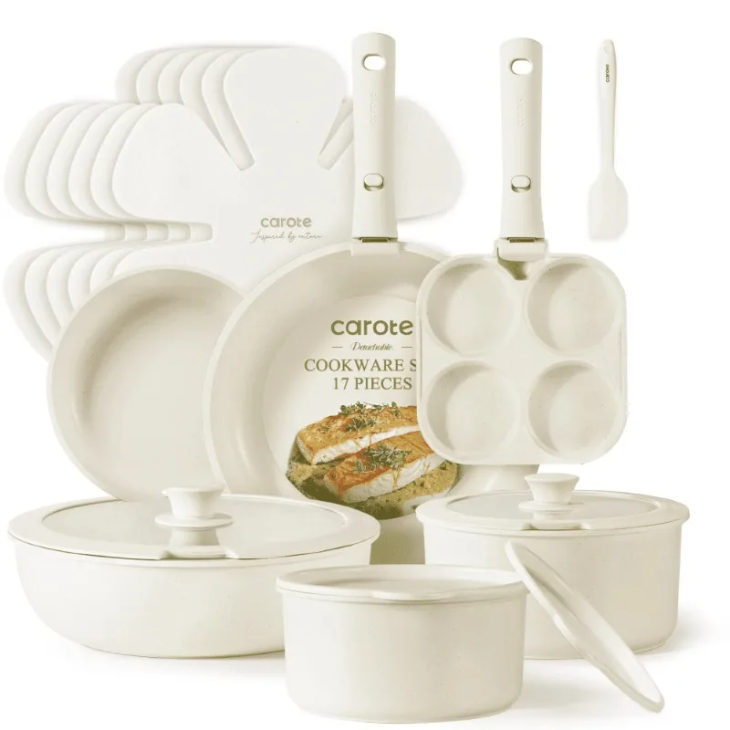 

Carote Nonstick Cookware Sets, Granite Non Stick Pots and Pans Set with Removable Handle