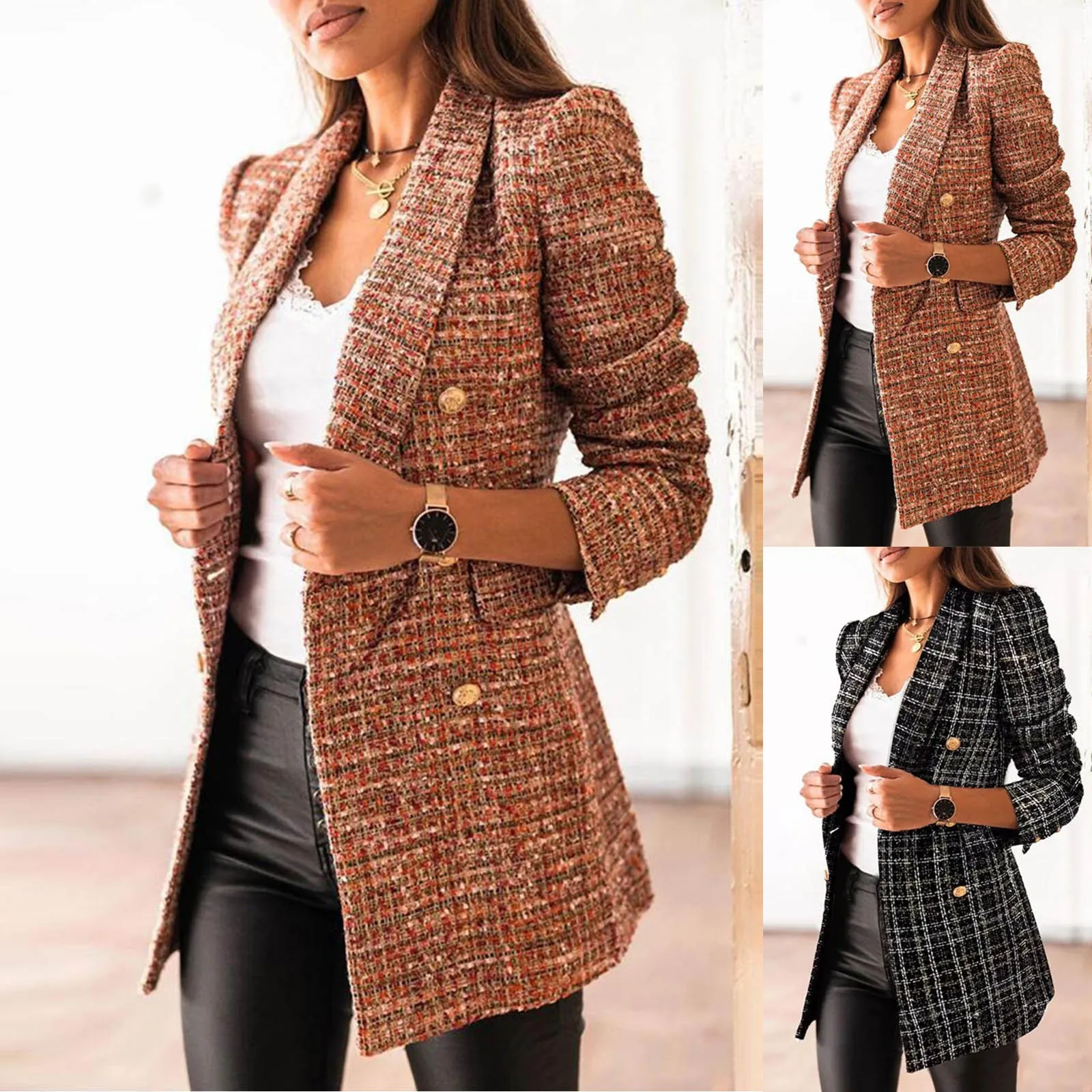 Womens Long Trench Jackets Long-Sleeved Casual Suit Collar Printed Pocket Jacket Plus Size Winter Coats